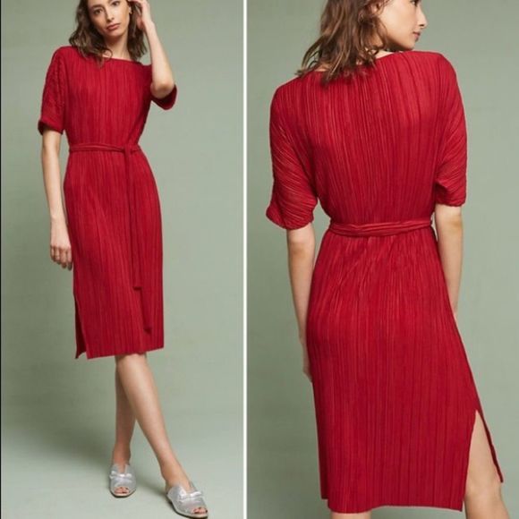 Anthropologie Dresses & Skirts - ANTHROPOLOGIE Daline Red Pleated Midi Dress S